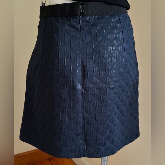 LOFT Dark Blue Quilted Metallic Mini Skirt SZ XL. With Pockets. - Picture 4 of 13